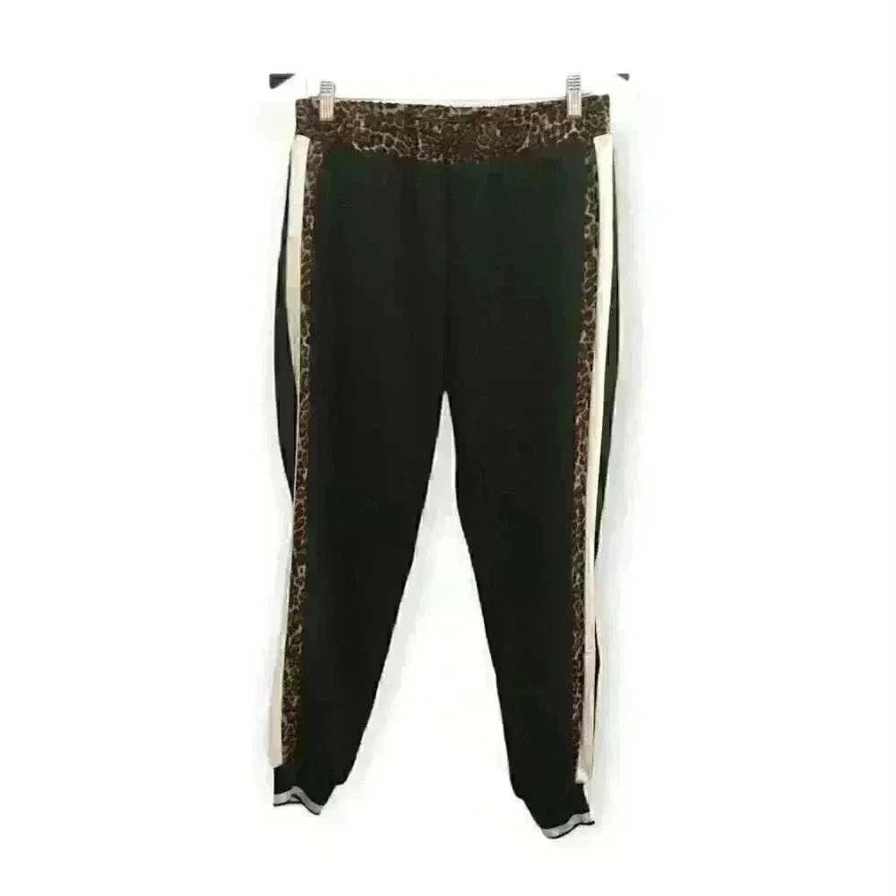 ZARA Jogger Trousers Side Leopard White Print Black  Size Small